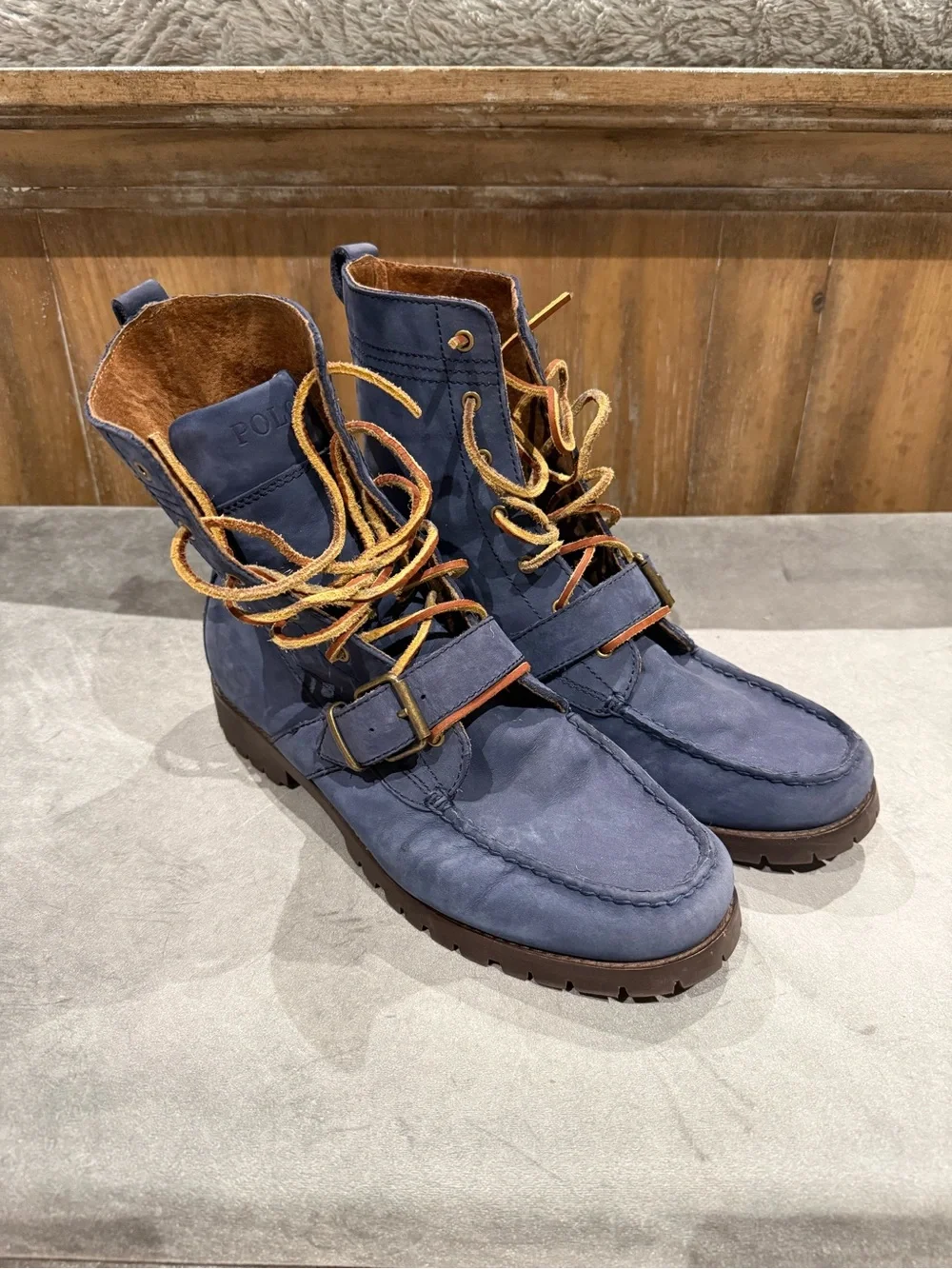 Polo Ralph Lauren Ranger Blue Suede Lace-Up Strap Boots